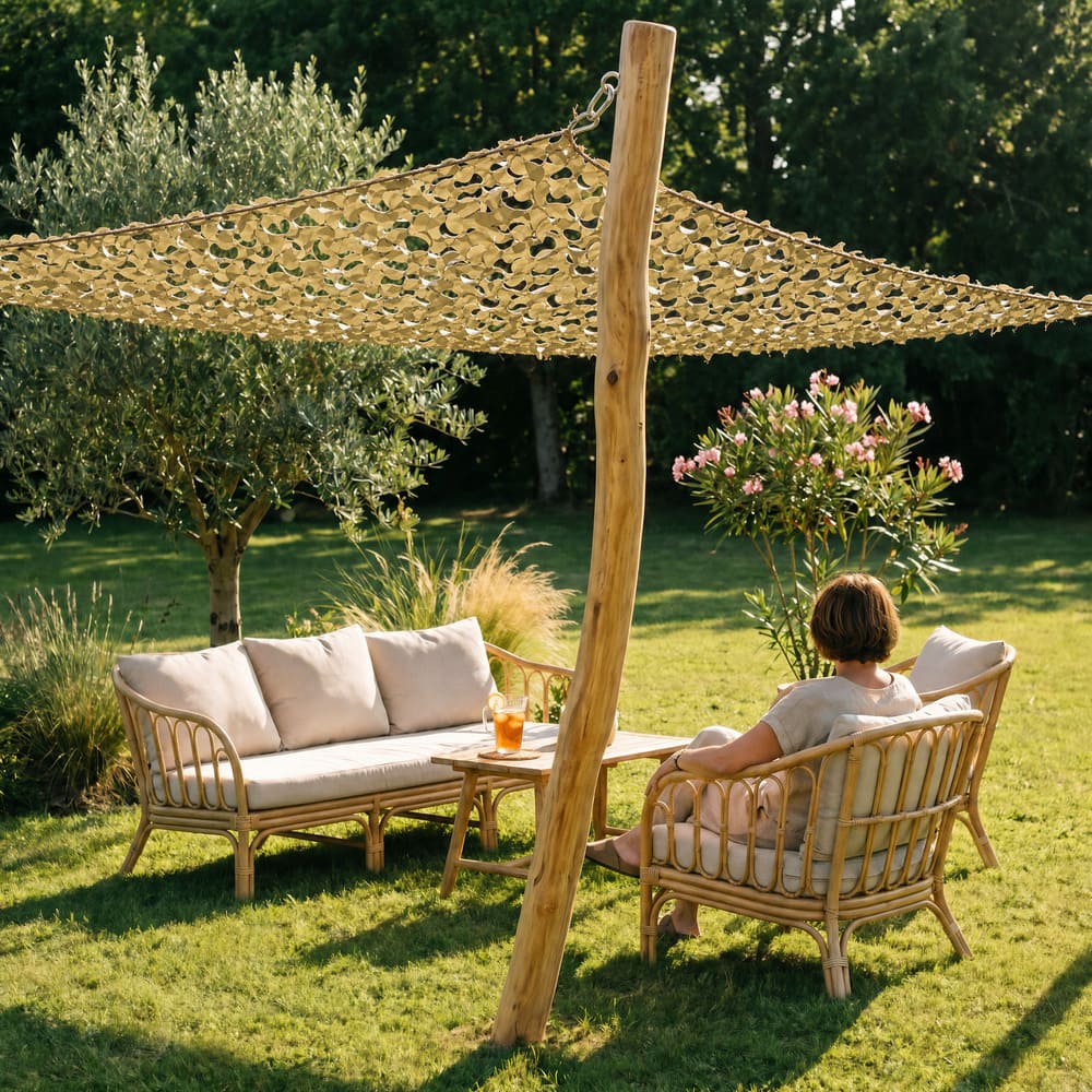 Mât en bois pour filet de camouflage