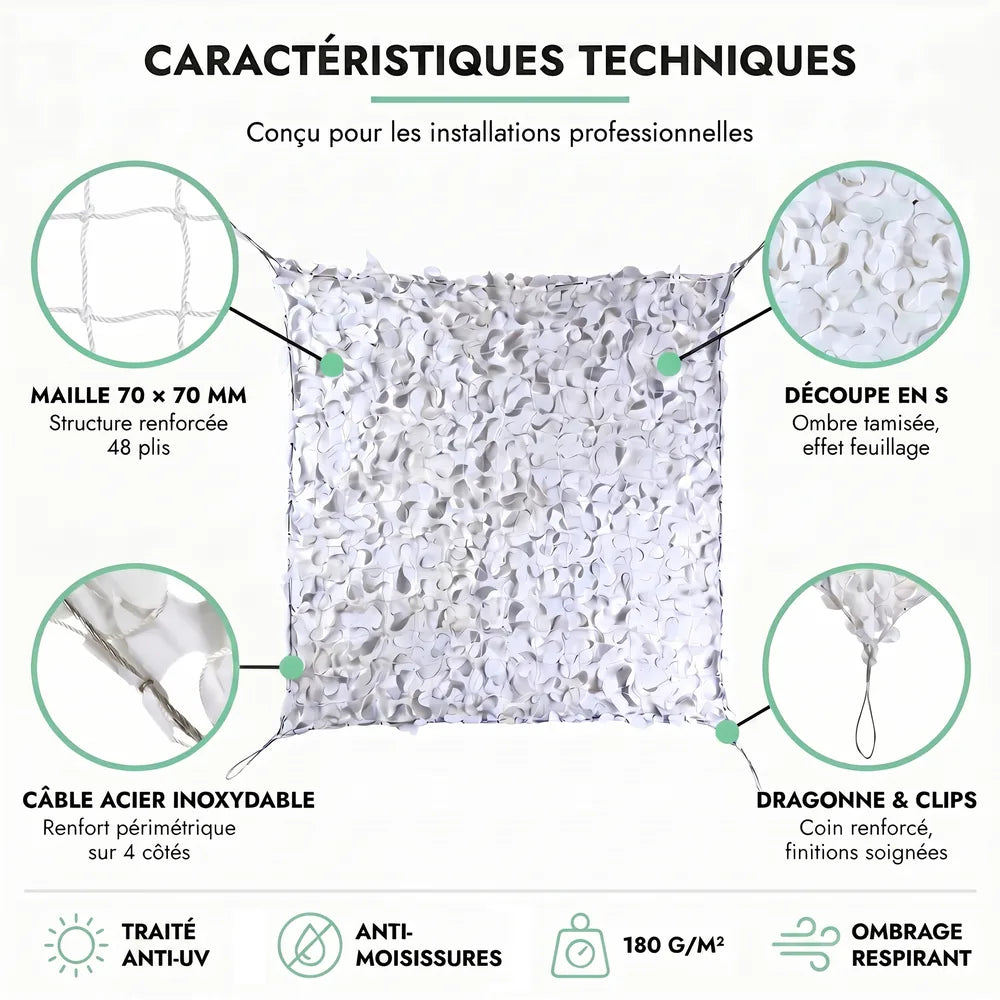 Filet de camouflage renforcé câble acier