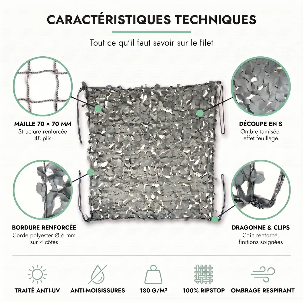 Filet de camouflage renforcé gris
