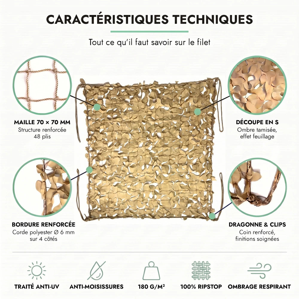 Filet de camouflage renforcé sable