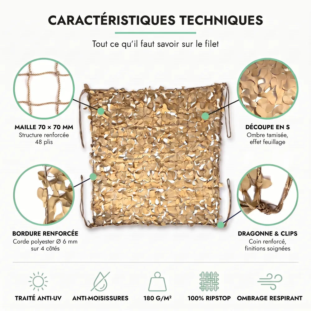 Filet de camouflage renforcé sable