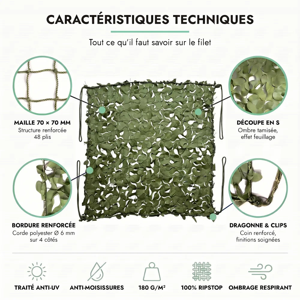 Filet de camouflage renforcé vert